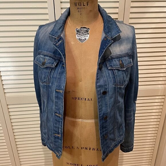Genetic Denim Jackets & Blazers - GENETIC Women's Jean Jacket Mia Blue/Distressed /Rips Size M